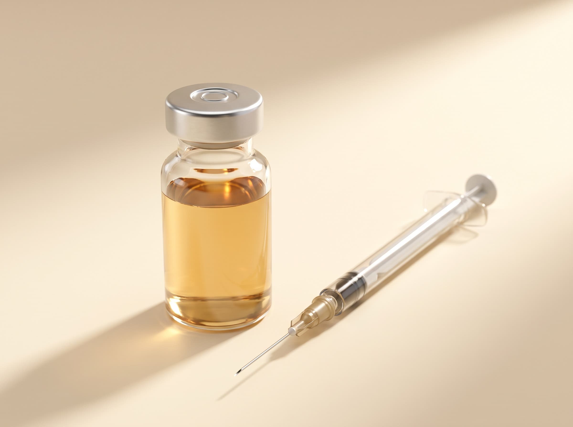 An unlabelled vial of lipolytic agent, with a syringe